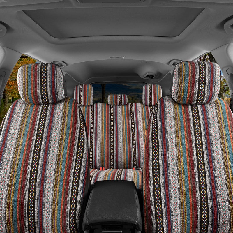 BDK Baja Saddle Blanket Car Seat Covers Full Set with Matching Steering Wheel Cover - Woven Saddle Blanket Seat Covers Mexican Blanket Seat Covers for Front & Back Bench - Fits Most Car, Truck, & SUV - Image 3